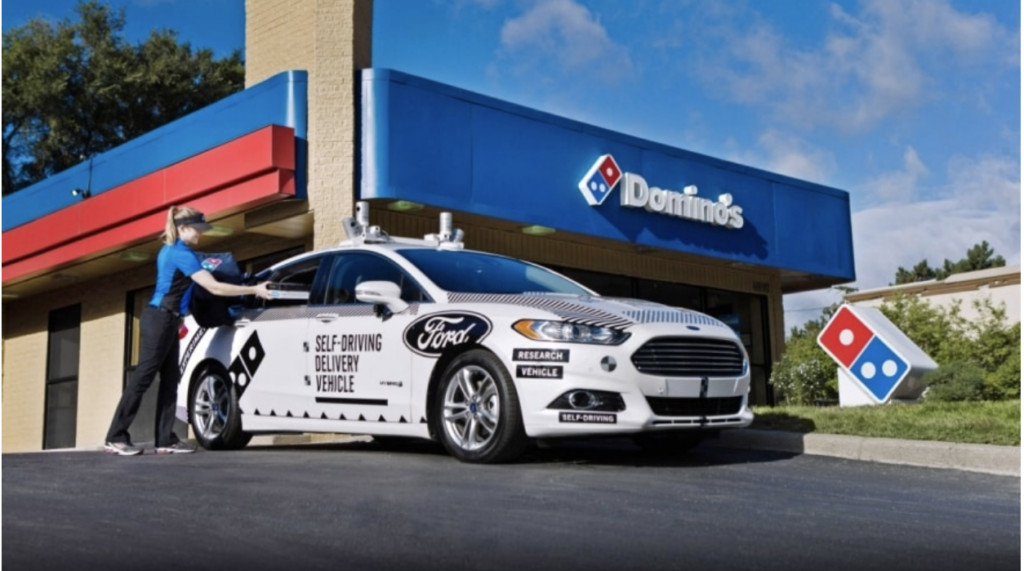 Dominos partners with Ford to automate delivery.